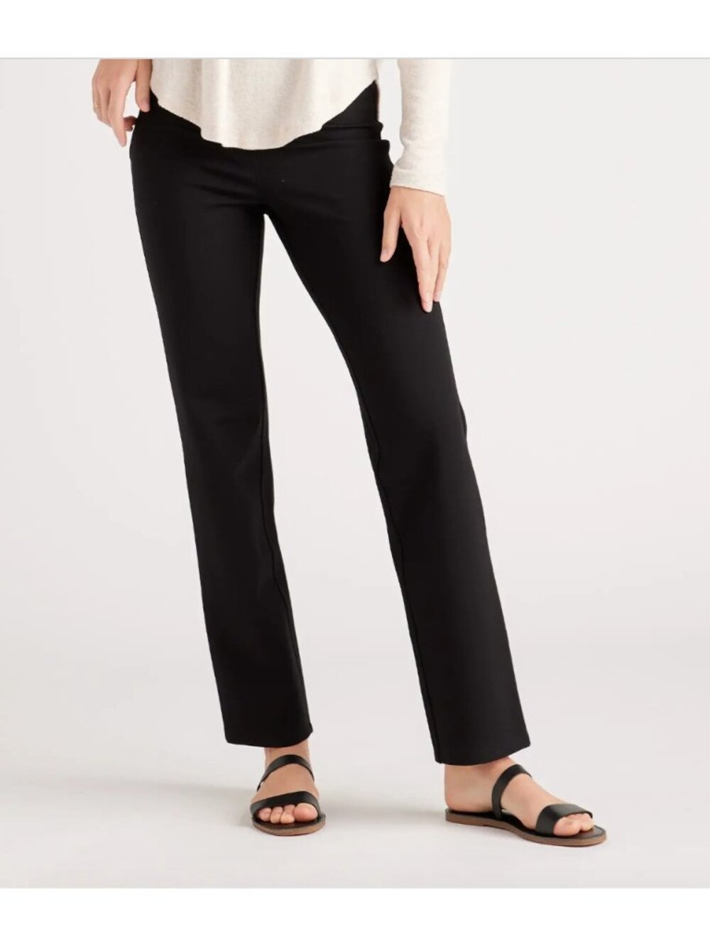 Quince Black Ponte Pants - Straight Leg - Faux Pockets - XS Petite - 28" - NWT